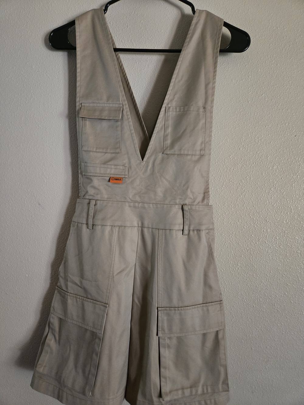 Beige Utility Dress with Cargo Pockets